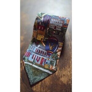 Americana Silk Tie Mens Hot Air Balloon The View From Above Business Necktie